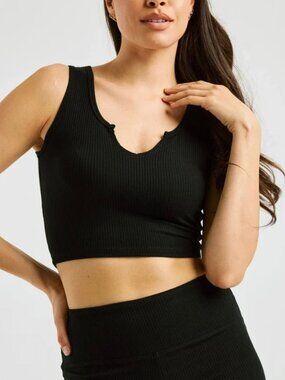 {Year of Ours} Cropped Notch Ribbed Tank | Black ~ Size Small